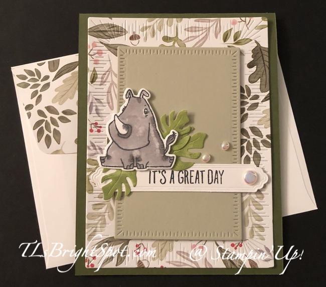 Stampin' Up! Rhino Ready and Radiating Stitched Dies card & envelope