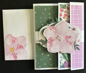 Stampin' Up! Opulent Oasis & Berry Botanical Vellum fun fold card & envelope